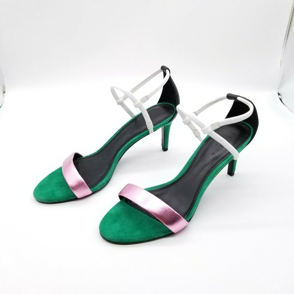 Sandro Shoes - Sandro Green Suede Pink Leather Heels Sandals